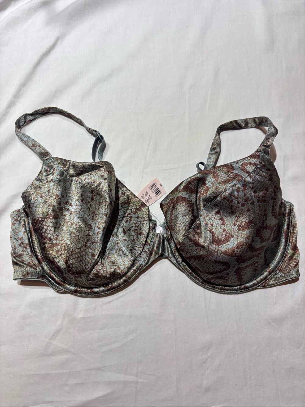 Vintage Victoria's Secret Silk Snake-Print Underwire Bra in Brown & Green